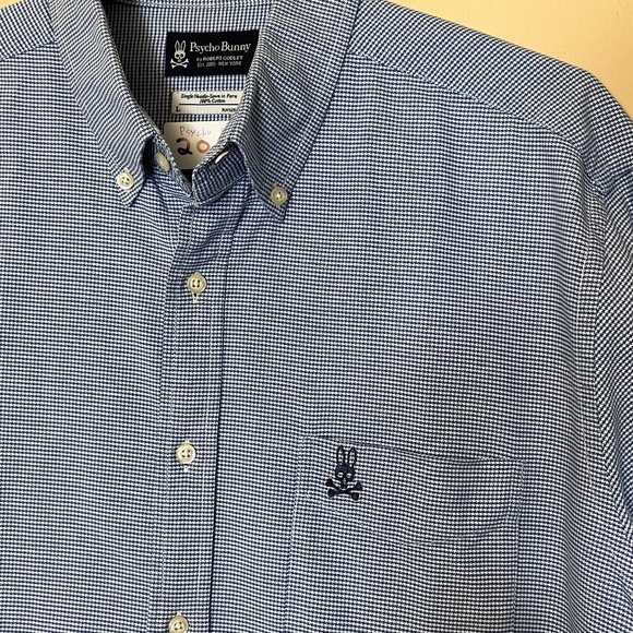 Psycho Bunny Check Button Down Long Sleeve Shirt - Men's Size L - Blue - Picture 1 of 11